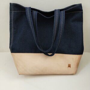 Large Denim and Leather Tote for men women family diaper bag beach church cruise